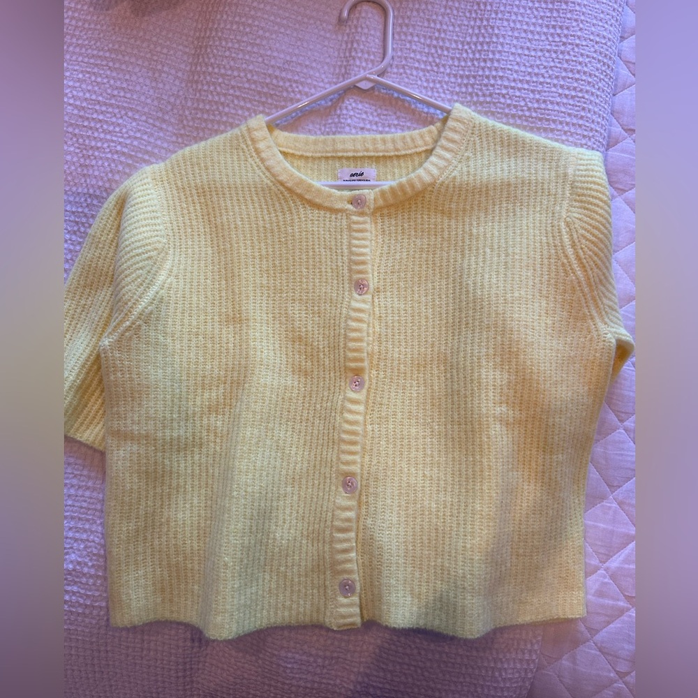 Aerie Yellow Short Sleeve Cardigan
